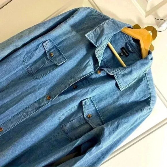 J. Peterman women's Belted Chambray soft Denim Shirt Dress 20 Cotton blue - Picture 4 of 6